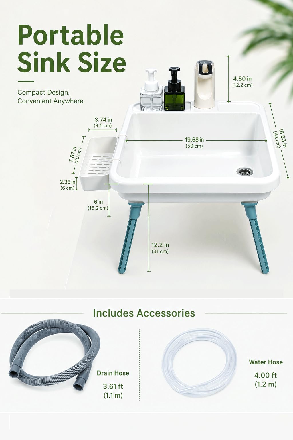 Portable Outdoor Sink with Electric Faucet - Adjustable Height Camping Sink, 3 Water Modes Hand Washing Station, Lightweight RV Portable Sink for Camping Backyard Dishwashing