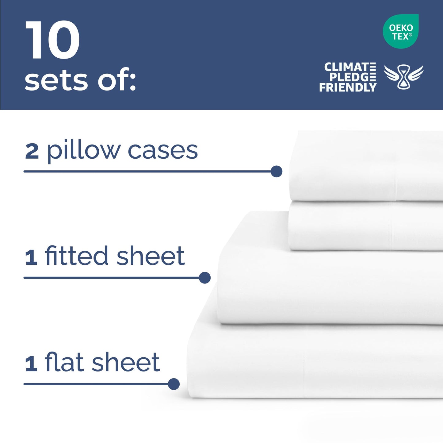 Bulk Case Pack of 10 Sheet Sets - Complete 4 Piece Sheet Sets - Bulk Twin Size Bedding - Wholesale Case Pack for Hotels, Spa & Airbnbs - Deep Pocket & Wrinkle Free - Cooling & Breathable - Twin, White