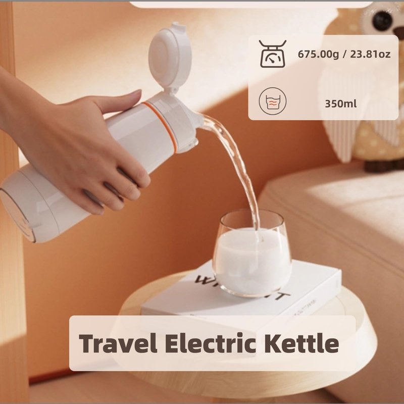 Vvikizy Travel Electric Kettle, 316 Stainless Steel USB Rechargeable Cordless Heating Portable 350ml Hot Water Boiler with Thermal Insulation, for Outdoor Camping Car Office