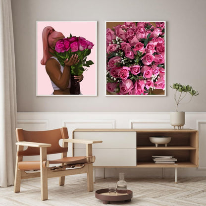 Smard ART Black Art Wall Decor - Set Of 2 Pink Love Pictures For Black Women, Neutral Beautiful Living Room/Bedroom & Bathroom Prints, Culture Love Decorations (Unframed) (24X36)