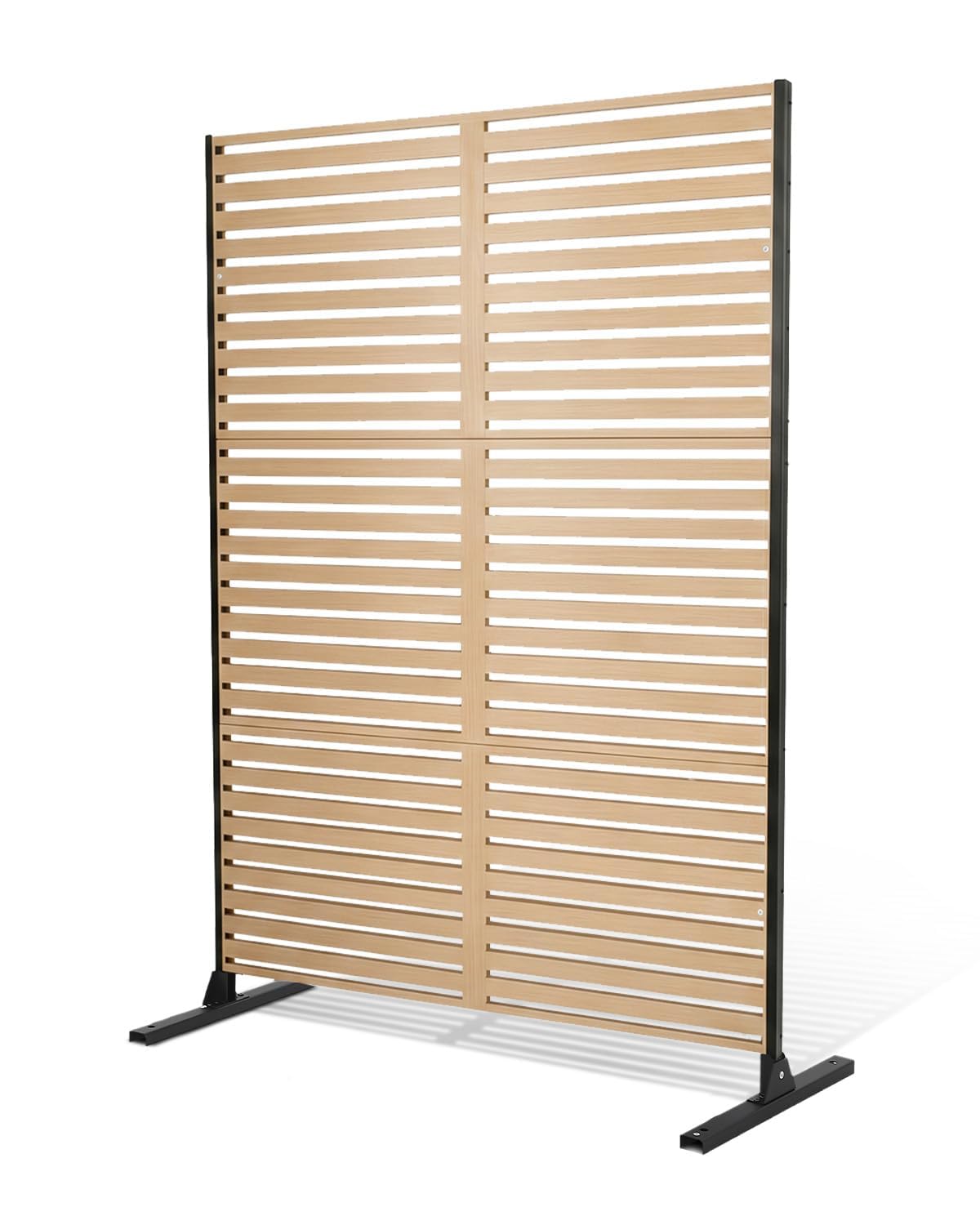 Metal Privacy Screen, 48" W x 75" H, Outdoor Freestanding Privacy Fence Panel, No Dig Steel Decorative Fence, Rustproof Fence Panels for Yard, Patio, Garden, Balcony, Pool, Wood-Grain Horizontal Slat