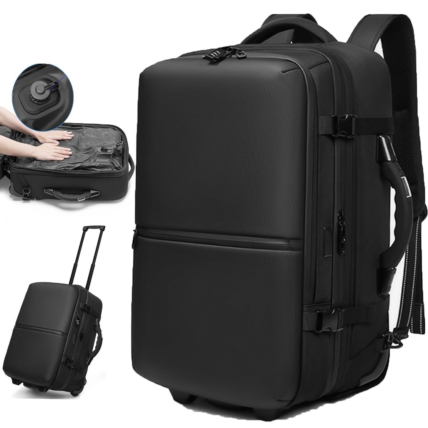 Visnalefry 21" Vacuum Compression Backpack with Wheels, Expandable, Waterproof, Carry On Travel, Laptop Bag, Flight Approved Luggage Rolling Suitcase Backpacks(Built-in Vacuum Backpack with wheels)