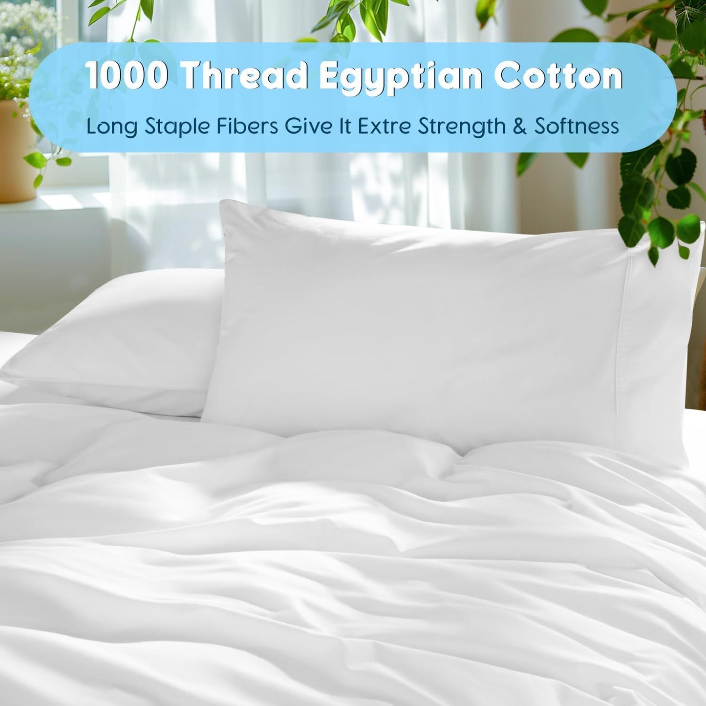 SONORO KATE 100% Egyptian Cotton Sheets Set - Luxury 5-Star Hotel Quality, Soft & Breathable | 4-Piece Queen Set (White)