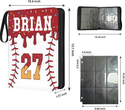 Personalized Ice Cream Drip Baseball Card Binder with Name &amp Number – Zipper Trading Card Album with Handle – Collector Case for Players &amp Fans (Ice Cream Drip Art #2)
