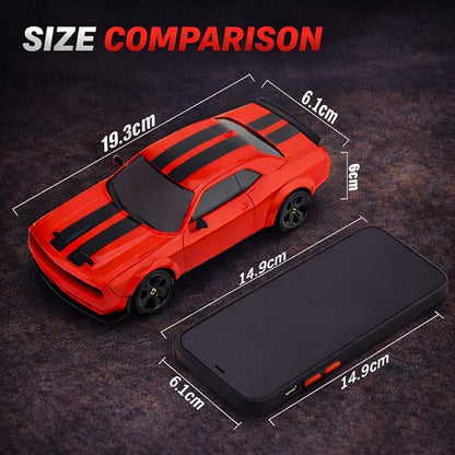 IntelLock 1:24 RTR RC Drift Car with Scratch-Free Drift Tires 4WD High-Speed Muscle 2 Rechargeable Batteries LED Lights 2.4GHz Remote Control Car for Kids &amp Adults Indoor/Outdoor