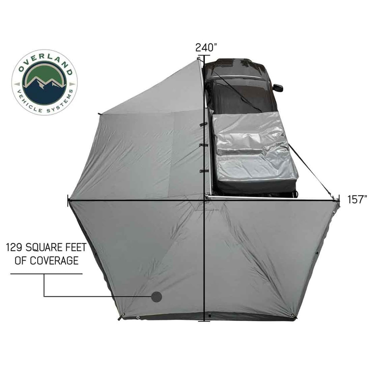 Overland Vehicle Systems 19519907 HD Nomadic 270 Degree Awning Driver Side | 129 Sq Ft of Coverage | Dark Gray Fabric with Travel Cover Included | Twist and Lock Technology | Weather-Resistant