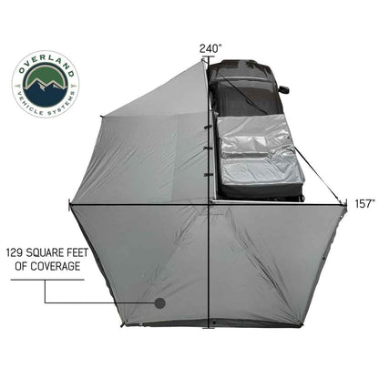Overland Vehicle Systems 19519907 HD Nomadic 270 Degree Awning Driver Side | 129 Sq Ft of Coverage | Dark Gray Fabric with Travel Cover Included | Twist and Lock Technology | Weather-Resistant