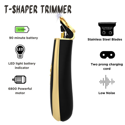 Supreme Trimmer T Shaper - Quiet Cordless Beard & Hair Trimmer for Men | 120 Min Runtime, Low Noise, Zero-Gap DLC Blade | Ideal for Sensitive Skin, Kids & Elderly | ST5206