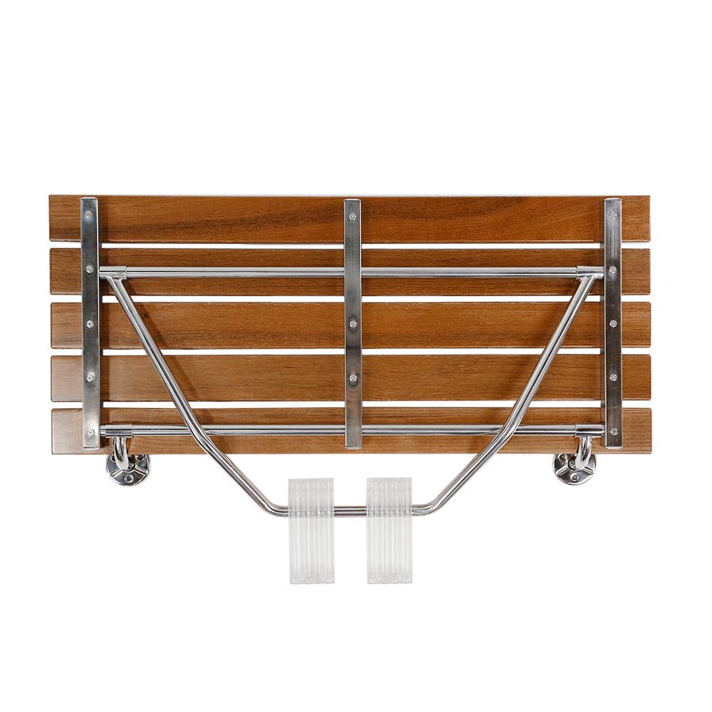 36" Foldable Teak Wood Shower Seat Bench, 400 lb Capacity, (Seating Size: 35.5" W x 15.75" D), Clear-Coated for Extra Protection, Wall Mount Folding Bathroom Stool Chair, Modern Chrome
