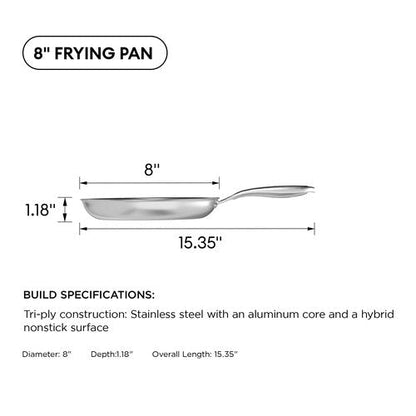 COOKER KING 8-Inch Stainless Steel Pan, Hybrid Nonstick Frying Pan, Skillet, 3-Ply Clad Cookware, Even Heat Distribution, Dishwasher & Oven Safe, with Stay-Cool Handle, Induction Compatible