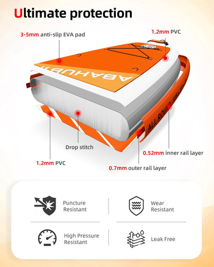 Abahub Inflatable SUP, Wide 10'6" x 31"/34" iSUP, Orange Standup Paddleboard with Adjustable SUP Kayak Paddle, for Yoga, Paddle Board, Kayaking, Surf, Canoe, Fishing