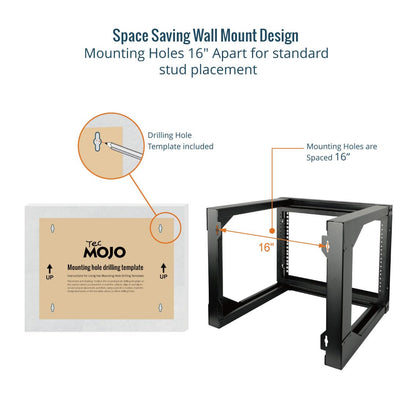 Tecmojo 6U x 19" x 18" Black Alloy Steel Wall Mount Server Rack with Swing Gate & 2U Lockable Drawer, 110lbs Load Capacity