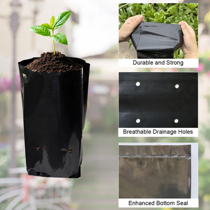 gardtree 100 Pcs Thicken Plastic Plant Nursery Bags 4.7" x 9.8", Grow Bags for Fruit Trees, PE Seedling Pots, Nursing Growing Pouch, Ideal for Flowers, Vegetables, Fruit, Plant Growing Containers