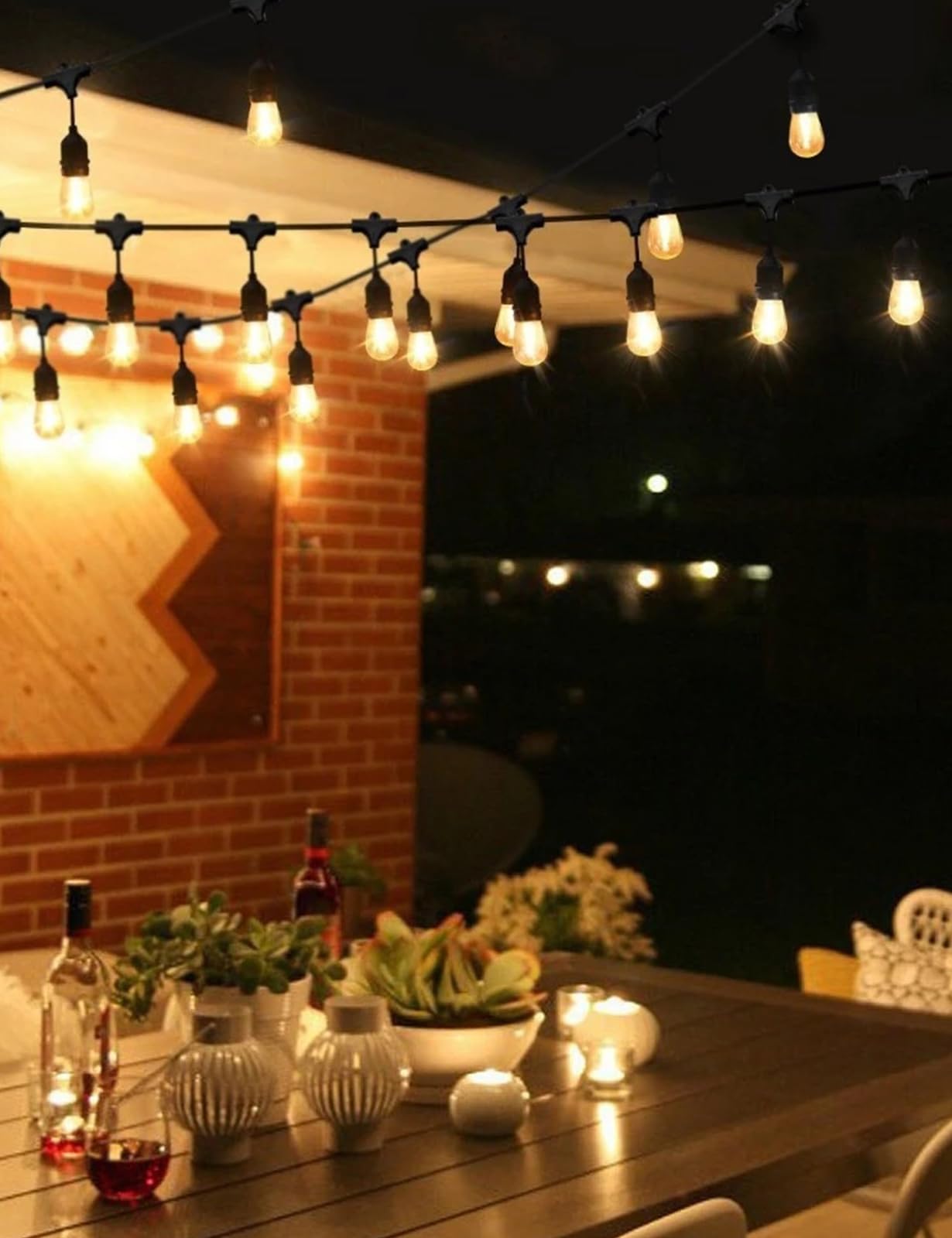 Svater Outdoor String Lights 200 FT, E26 Socket, 64pc S14 Shatterpoof Bulbs, 1 Watt Dimmable 2700K Warm White, IP65 Waterproof Commercial Grade Patio Light (4 Pack X 50FT)
