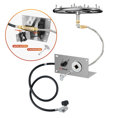 Skyflame Jet Burner Ring Kit, 12" Round Fire Pit Burner with Propane Connection Hose and Ignition Kit for Indoor/Outdoor Fire Pit Fireplace DIY Accessories