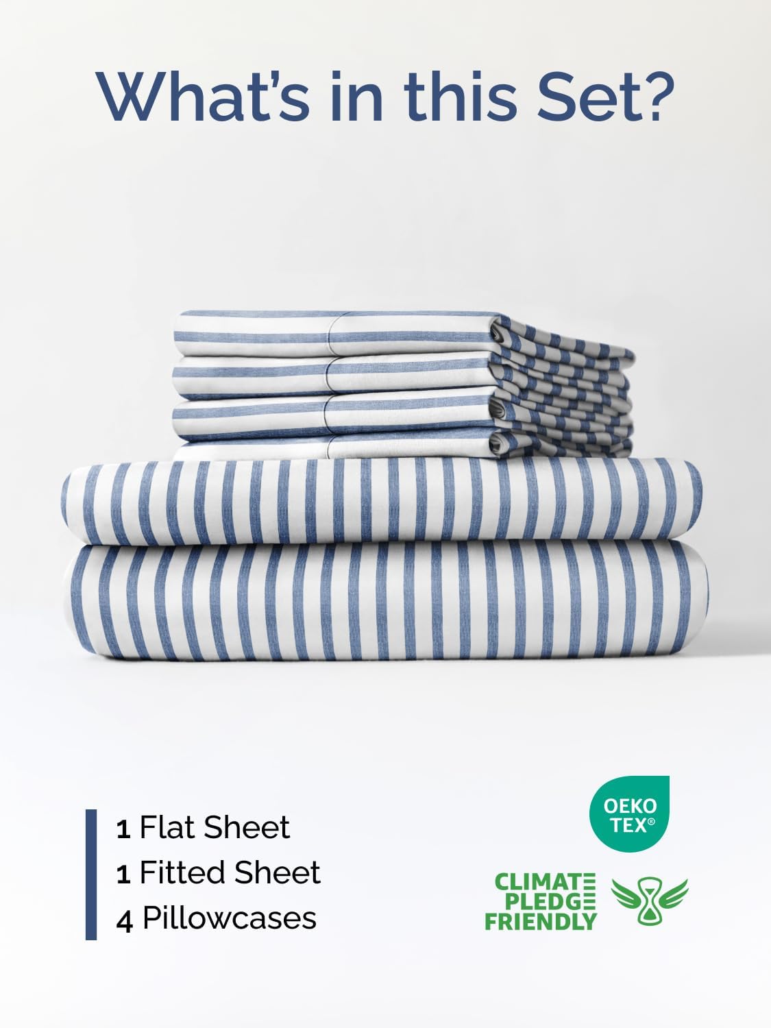 Skiennix Extra Deep King Sheet Set - 6-Piece Breathable Cooling Bedding - Soft, Wrinkle-Free Blue Stripes