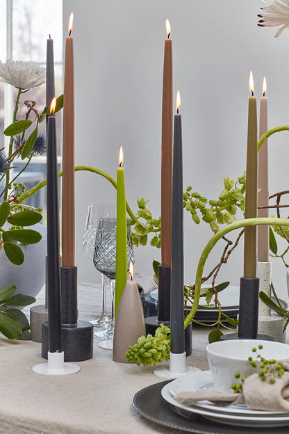 Kunstindustrien® Taper Candles – Set of 4, 13.8" – Made in Denmark, Long Burning Candles 15h, Unscented & Smokeless Candlesticks – Elegant Tall Candles for Weddings, Dinners & Home Decor (Nougat)