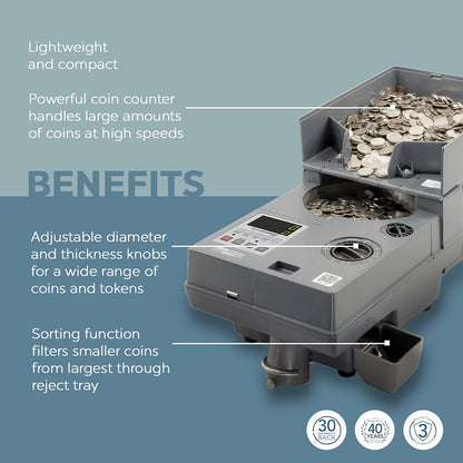 AccuBANKER AB610 USD Coin Counter, Token Counter, International Coins Counter, Speeds of 2,000 Coins/Min, Hopper Capacity 4000 Coins