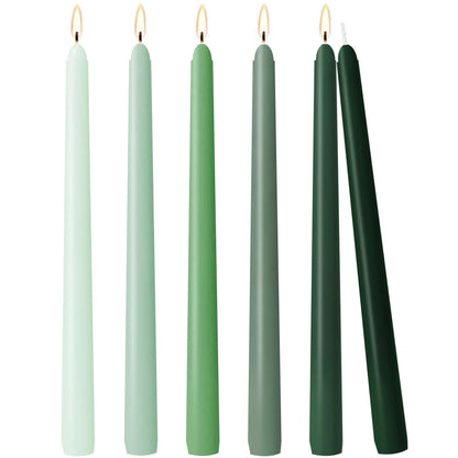 Unscented 12'' Taper Candles Set of 6 Gradual Green Tall Candlesticks for Spring Home Decor Dinner Wedding Party Holidays Christmas