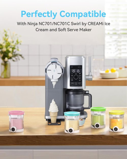 Creami Swirl Containers - Compatible Pints & Lids for Ninja CREAMi NC700 Series | Food-Grade, Dishwasher Safe, 4 Pack