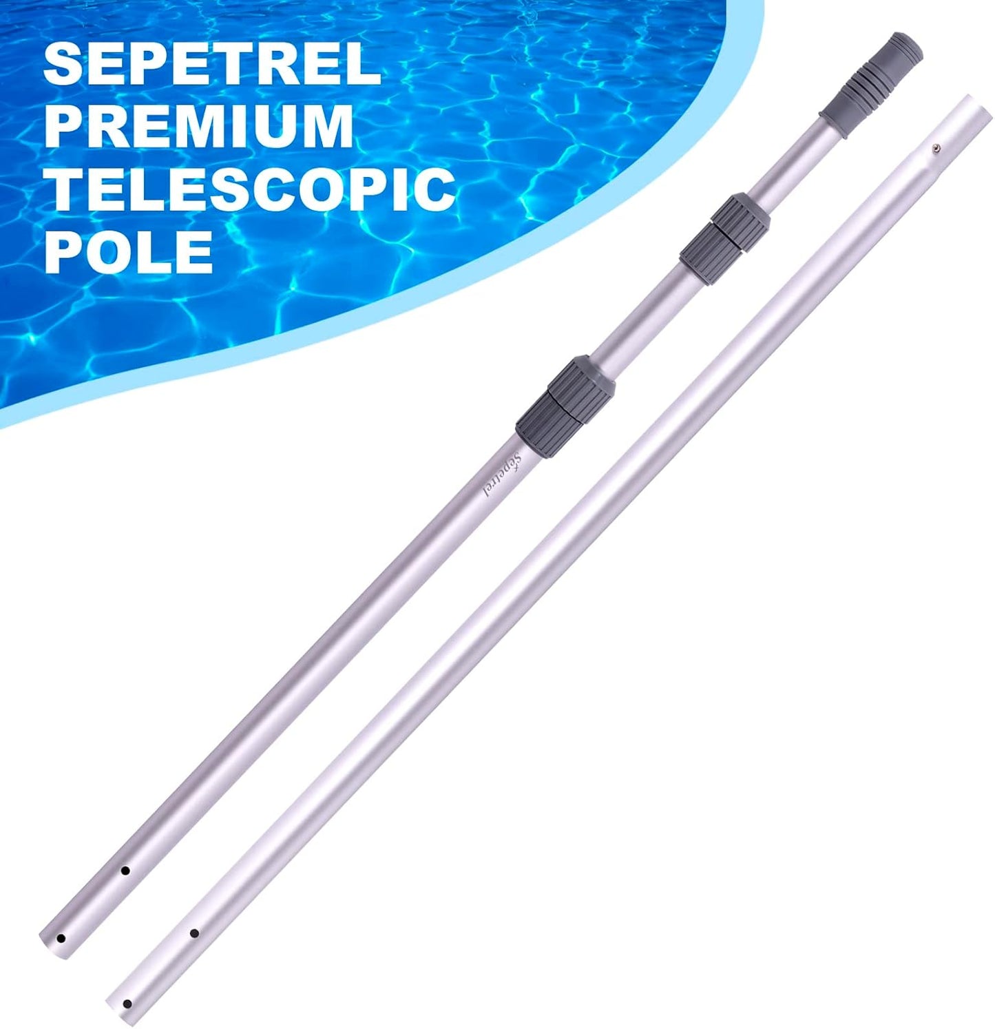 Sepetrel Pool Pole - 12-Foot Telescoping Cleaning Pole for Skimmer Net, Brush & Vacuum Head