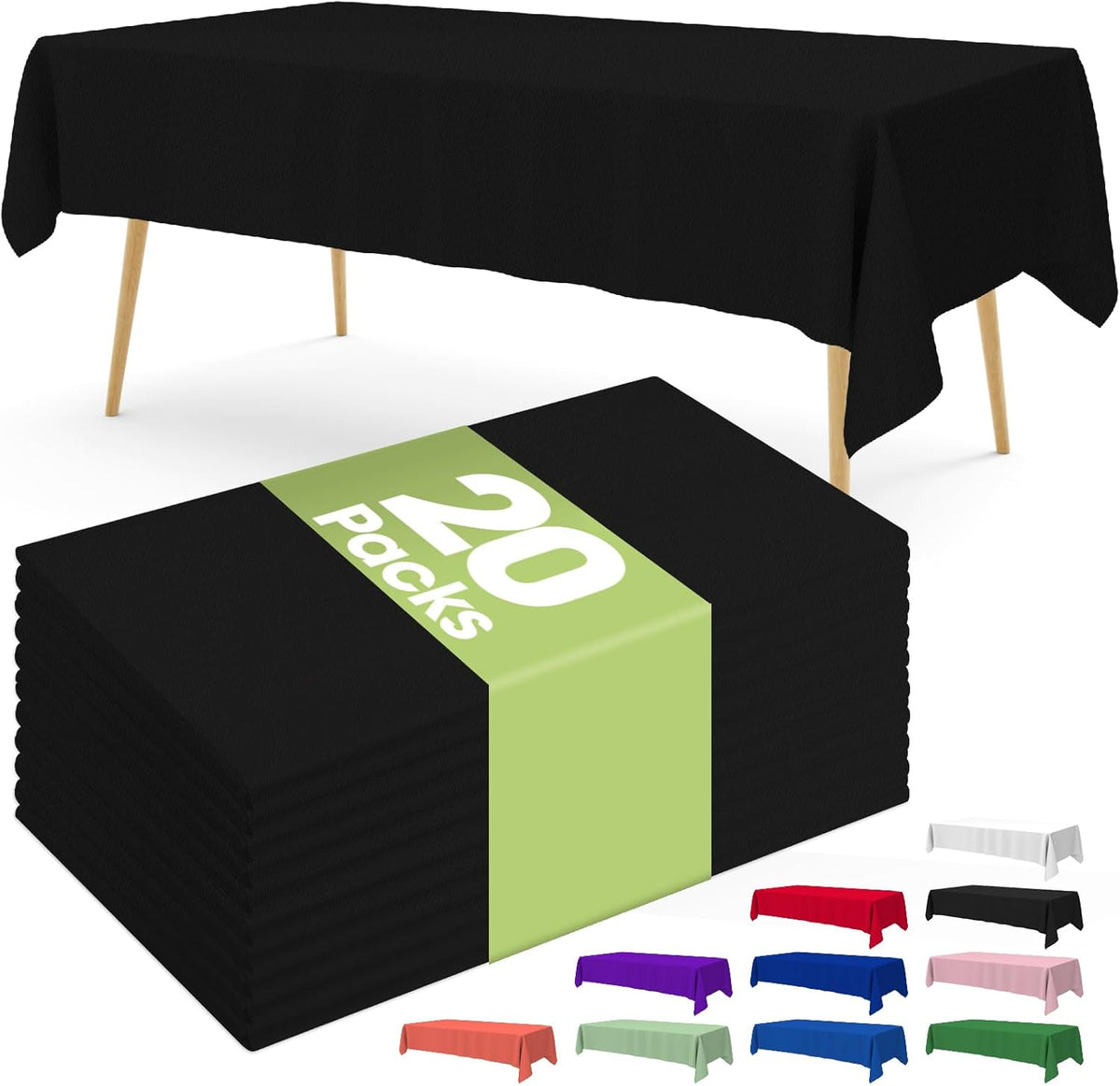 Pureegg Disposable Plastic Tablecloths - 20 Pack, 54 x 108 Inch, Leakproof & Sturdy, Black | Graduation Party Decor