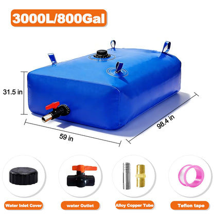 GHOSOONE 3000 L/800 Gal Water Bladder Tank, Foldable Portable Water Storage Container, Emergency Water Bag for RV, Truck Bed, Fire Prevention, Drought Resistance, Blue