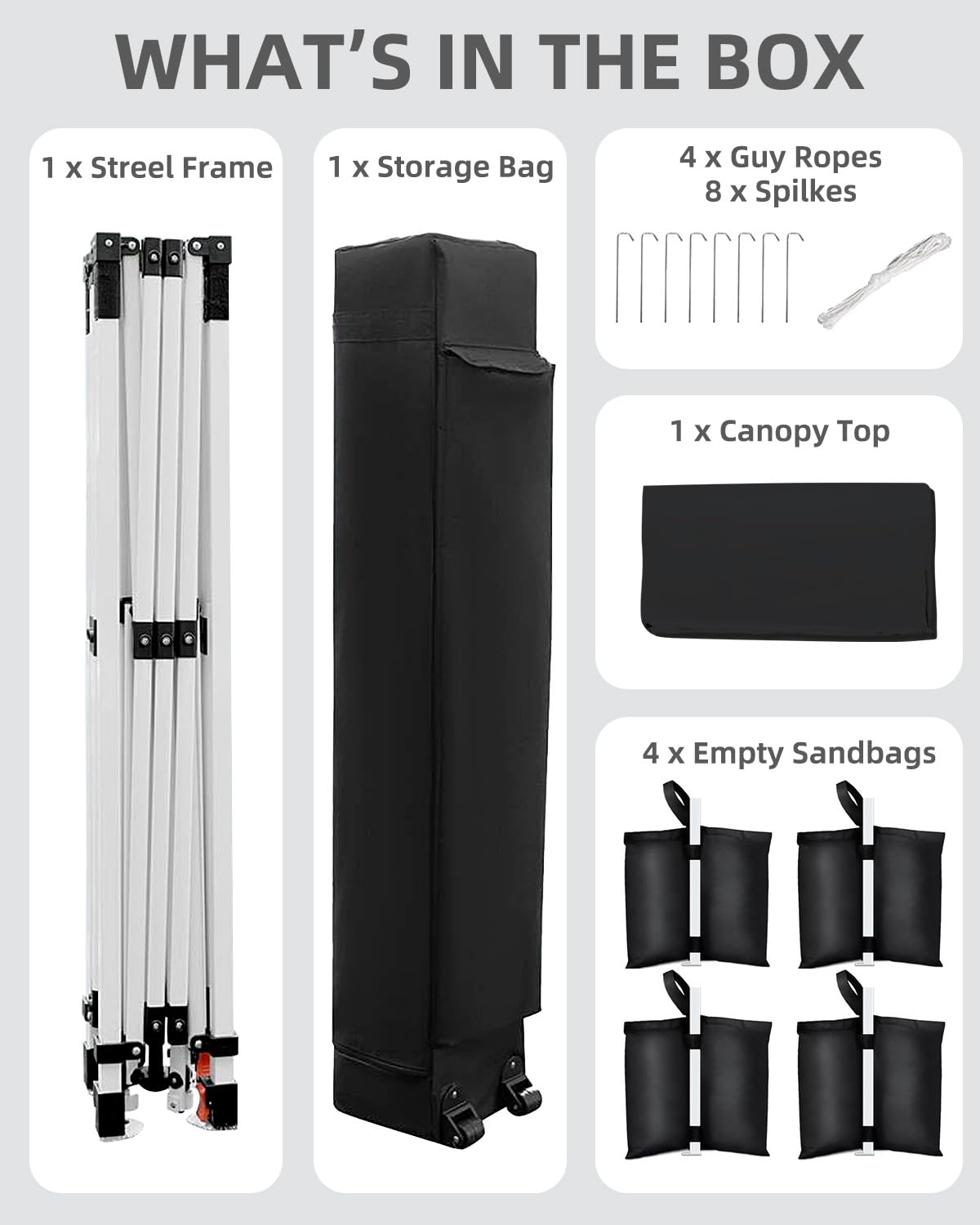 GarveeLife 10x10 Pop Up Canopy with One Button Push Setup - Heavy Duty Outdoor Canopy Tent with Portable Roller Bag - 3 Adjustable Height, 4 Weight Bags, 8 Stakes & 4 Guy Ropes Included, Black