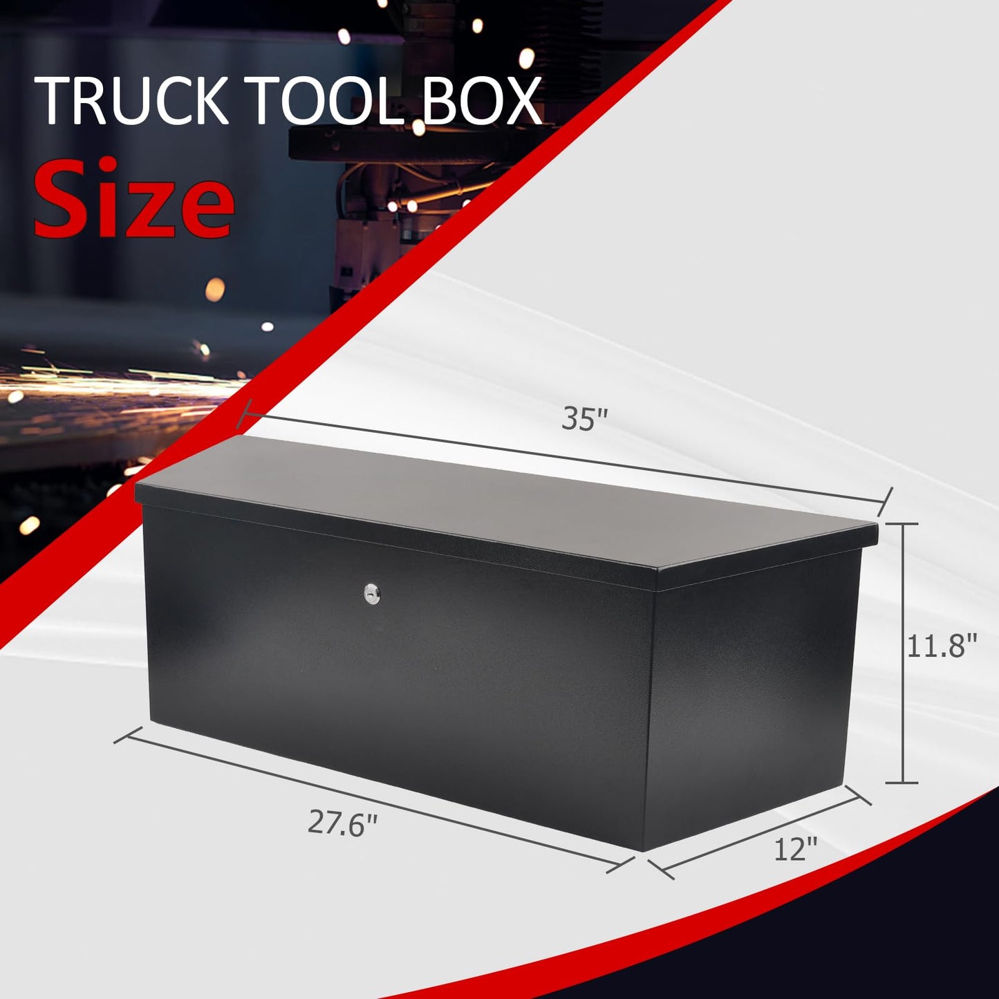 TBAPFS Black Steel Trailer Tongue Truck Box for Trucks Trailers RV ATV Pickup Trucks Flatbeds - 35 x 12.2 x 11.8 Inch