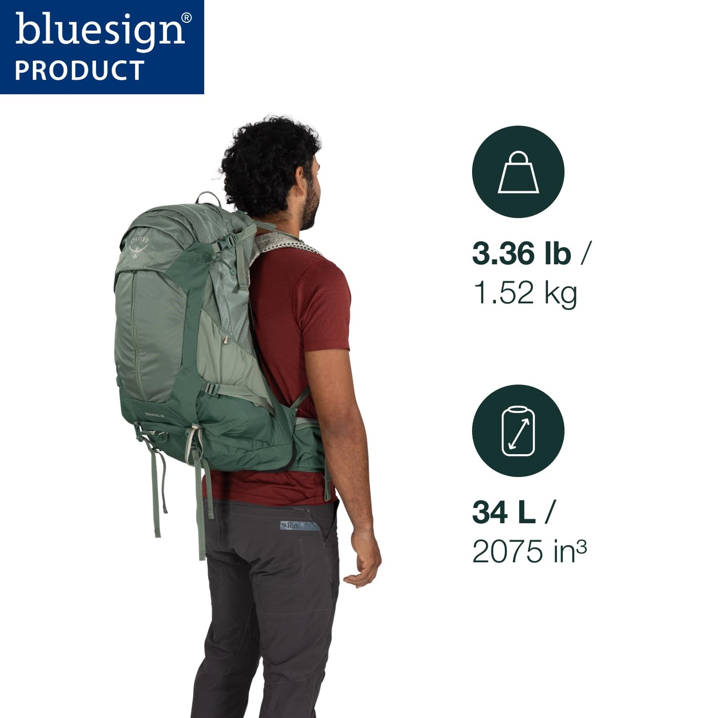 Osprey Stratos 34L Men's Hiking Backpack - Camping Bag with Waterproof Raincover, Bottle Pockets, & Gear Straps, Nirvana Blue