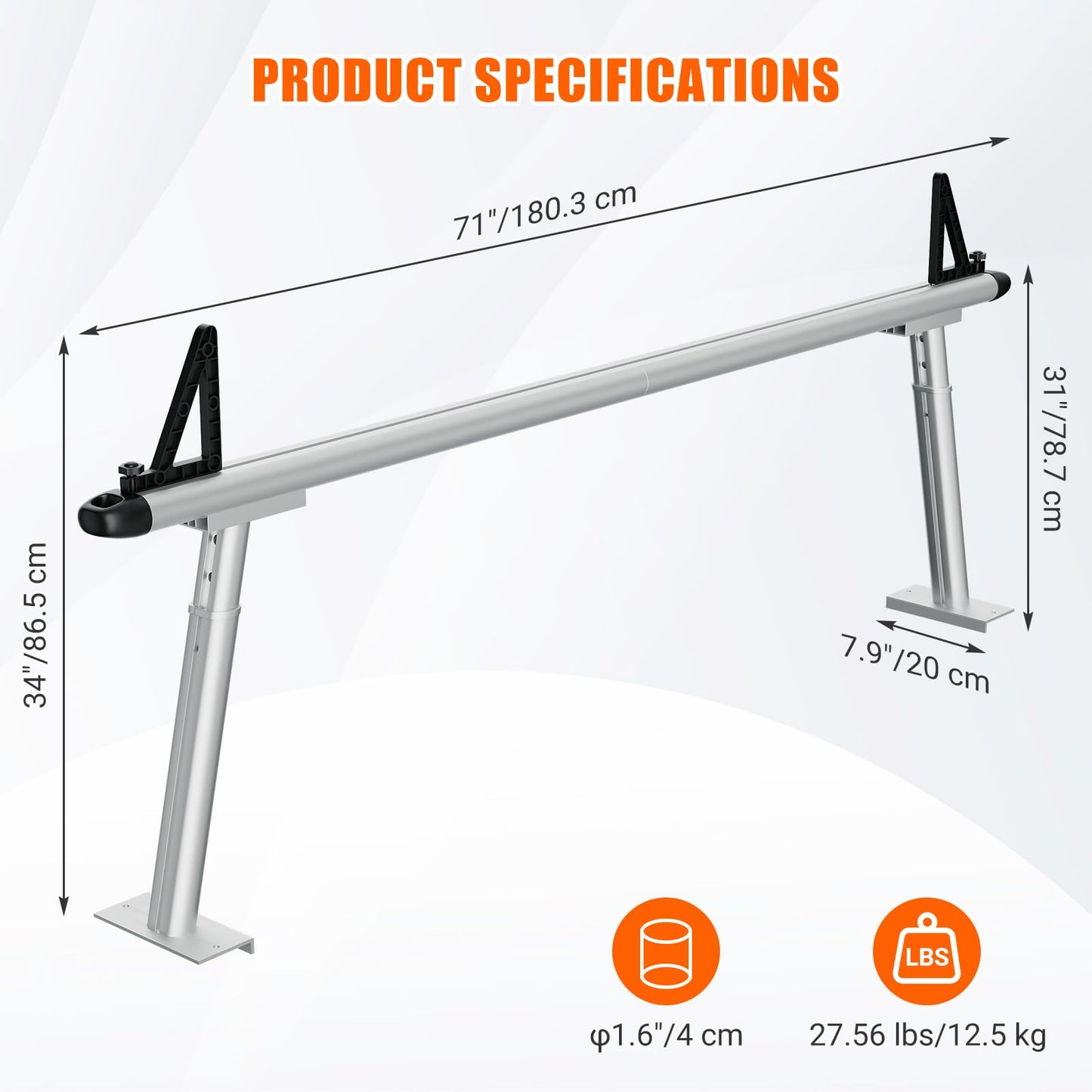 Truck Rack, 17"-29" Aluminum Adjustable Ladder Rack for Trucks, 800 lbs Capacity Heavy Duty Truck Bed Rack with Non-Drilling C-Clamps, Pickup Truck Racks for Kayak, Surfboard, Lumber, Ladder