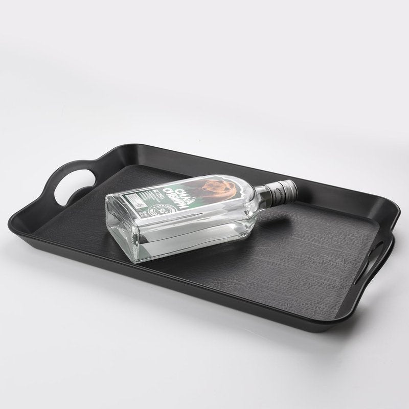 Armrouns Black Serving Trays with Handles, 16 x 11 inch Rectangular Non Skid Multi-Purpose Plastic OttomanTray for Restaurant, Parties, Coffee Table, Kitchen