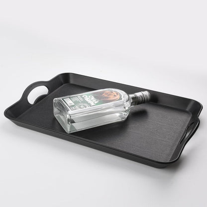 Armrouns Black Serving Trays with Handles, 16 x 11 inch Rectangular Non Skid Multi-Purpose Plastic OttomanTray for Restaurant, Parties, Coffee Table, Kitchen