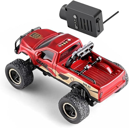 WL 1/64 FPV RC Car with Camera APP Auto-Pairing Mini RC Truck with Remote Controller + Display Screen 3-Speed Modes Gyroscope Remote Control Off-Road Truck for Adults
