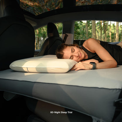 Tesla Model Y FlatCore TPU Backseat Mattress, 7.5" Hybrid Support Car Bed with Built-in Pump, Wedge Design Levels 12° Rear Seat Slope to Flat for Road Trips, Camping, Work Shifts, Naps