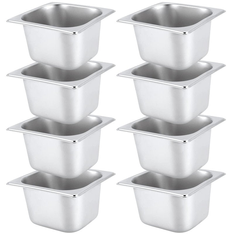JAPCHET 8 Pack 1/6 Size 2-1/2 Inch Deep Steam Pan, Steam Table Chafer Pan, Stainless Steel Hotel Pan Food Pan for Buffet, Restaurants, Catering