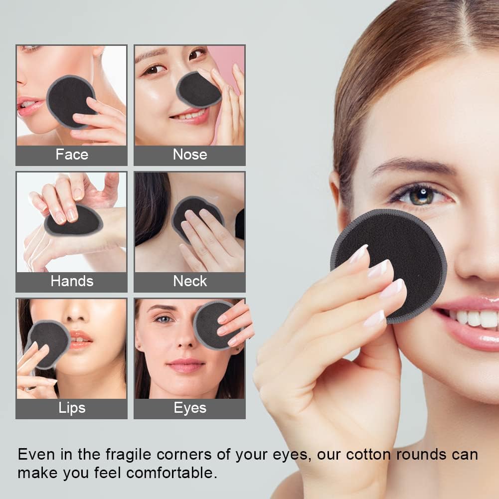 LOPHE Washable Make-Up Pads, Pack of 24 Cotton Pads, Reusable, Made of Bamboo Charcoal, Make-Up Nursing Pads with Laundry Bag, Cotton Pads, Sustainable Make-Up Wipes for Facial Cleansing (Grey)