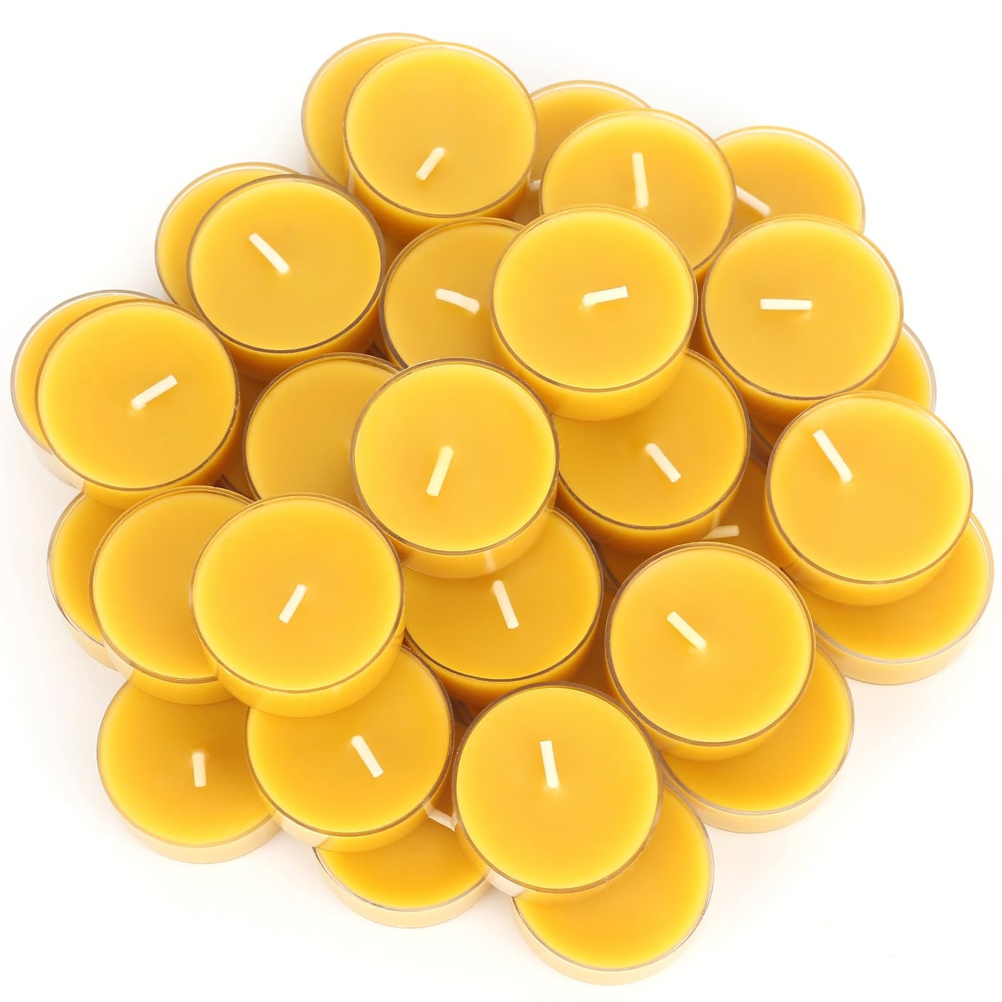 Capaniel 36 Packs Beeswax Tealight Candles- 4 Hour Burn Time Beeswax Candles Burn Evenly and Clean Bees Wax Candles Bulk Smokeless Beeswax Tea Lights for Relaxing Air Purification