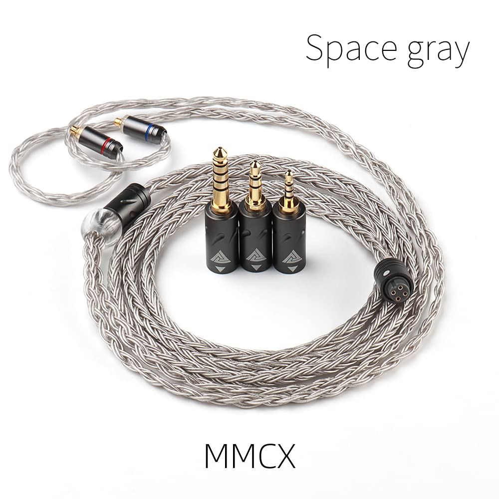 Linsoul QKZ Q1 MAX 16-Stand 352 Cores Silver-Plated HiFi Earphones Upgrade Cable with Interchangeable 2.5mm/3.5mm/4.4mm Plug Replacement Cable for Audiophile (Grey, MMCX)