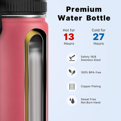 Koodee 12 Oz Stainless Steel Water Bottle - Double Wall Insulated Flask with Leakproof Spout Lid | Flamingo Pink
