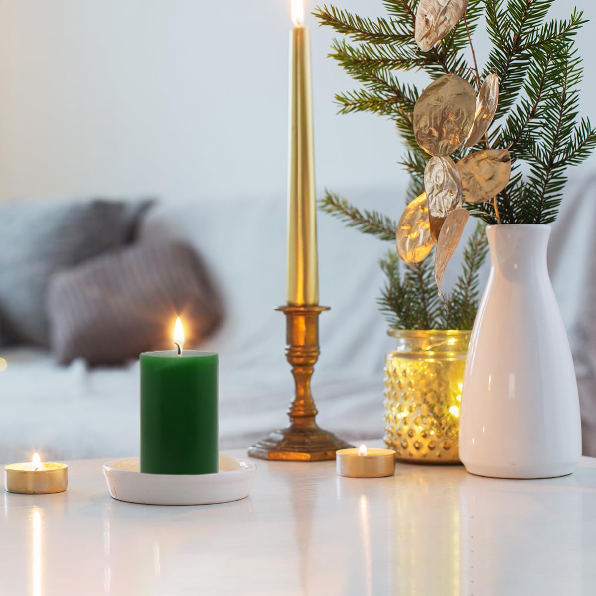 2"x3" Green Pillar Candles, Hand-Poured Candles Set of 12, Emergency Candles, Dripless Pillar Candles for Weddings, Parties, Halloween, Church, Home Décor