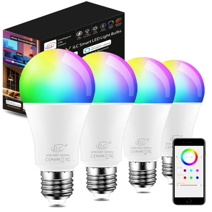 iLC Smart Light Bulb (150 Watt Equivalent) Compatible with Alexa Only, 1550 Lumens, Color Changing Warm White 2700K, 14W Bright LED Bulbs (4 Pack)
