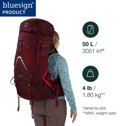 Osprey Aura AG LT 50L Women's Backpacking Backpack, Koseret/Darjeeling Spring Green, WM/L
