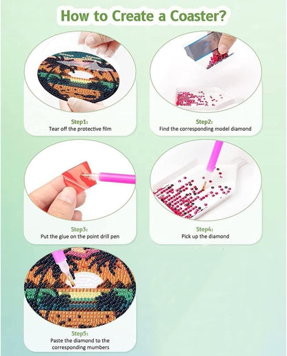 Clendo 8Pcs Diamond Painting Coasters Kits, DIY Landscape Diamond Art Coaster Kits with Holder, Small Diamond Painting Kits for Adults & Kids Art Craft Supplies