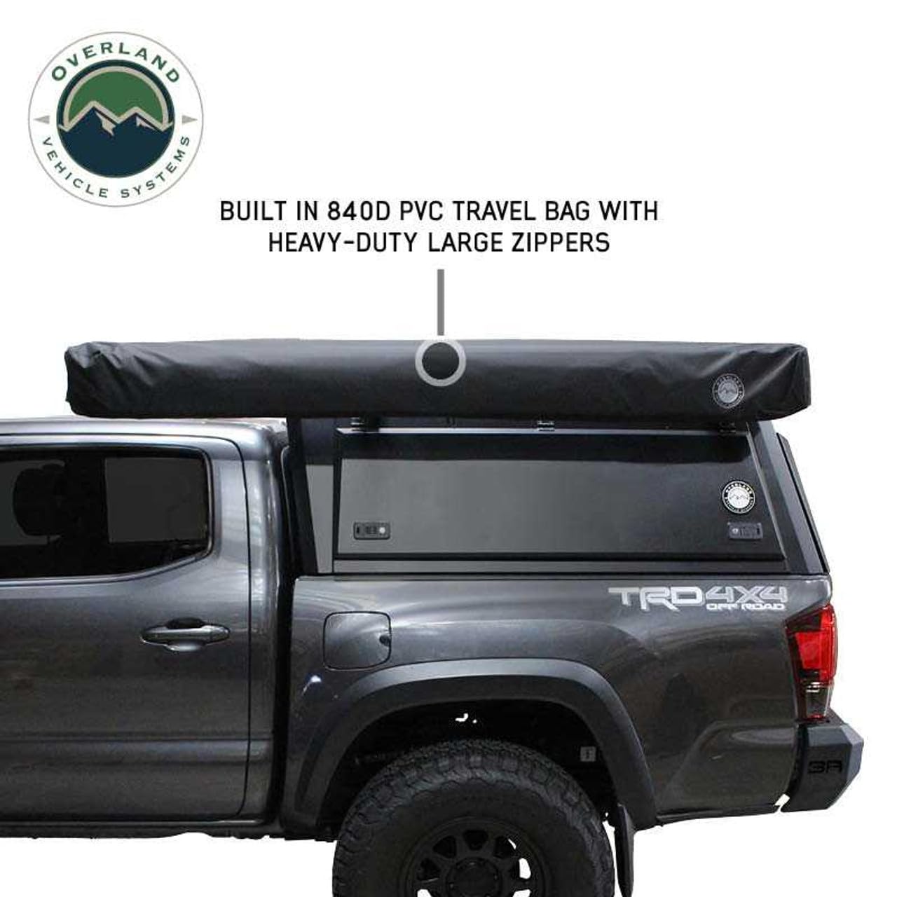 Overland Vehicle Systems 19690002 XD Nomadic 270 Degree Awning with Integrated LED Lights & Black Out Passenger Side | 129 Sq Ft of Coverage | Black Fabric and Travel Cover Included
