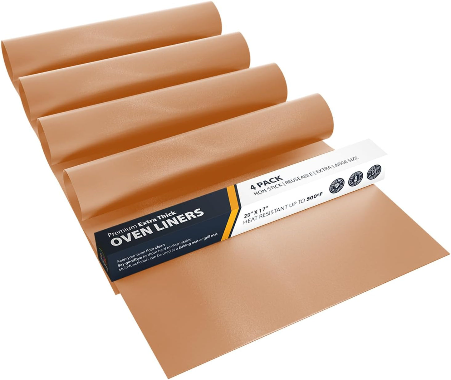Skiennix Oven Liners - Heavy Duty Non-Stick Mats | 4 Pack, 17”x25” Copper - BPA & PFOA Free Kitchen Essential