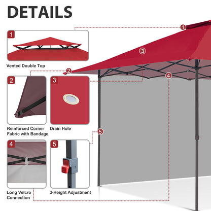EAGLE PEAK 13x13 Pop up Canopy Tent w/One Wall, Instant Canopy Easy Set up Folding Shelter w/One Privacy Curtain, 169 Square Feet Sun Shade, Red