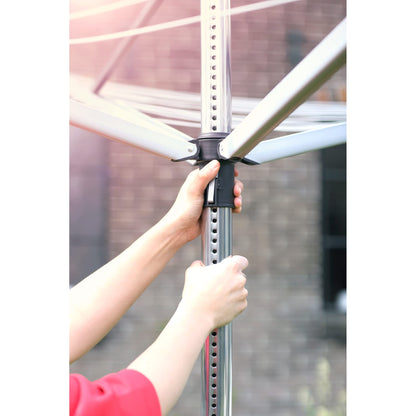 Brabantia Lift-O-Matic Outdoor 4 Arm Clothesline (197 ft/Ø 1.8") Height Adjustable, Folding Clothes Drying Rack + Ground Spike & Cover (Gray)