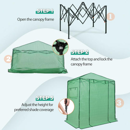 EAGLE PEAK 6x4 Portable Walk in Greenhouse, Pop Up Indoor Outdoor Greenhouse, Green House Kit with Zippered Roll-Up Doors and Windows, PE Cover, Clear/Green