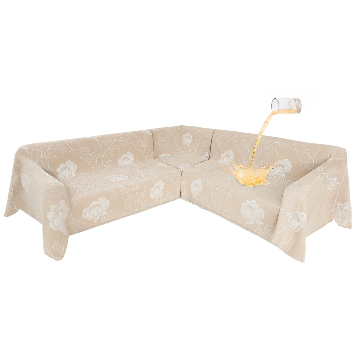 SYJOVIA 1OO% Waterproof Sectional Couch Covers for Dogs L Shaped Corner Sofa Cover Washable Chenille Sofa Slipcovers Blanket Modern Jacquard Pet Furniture Protector (91"x276", Beige Flower)